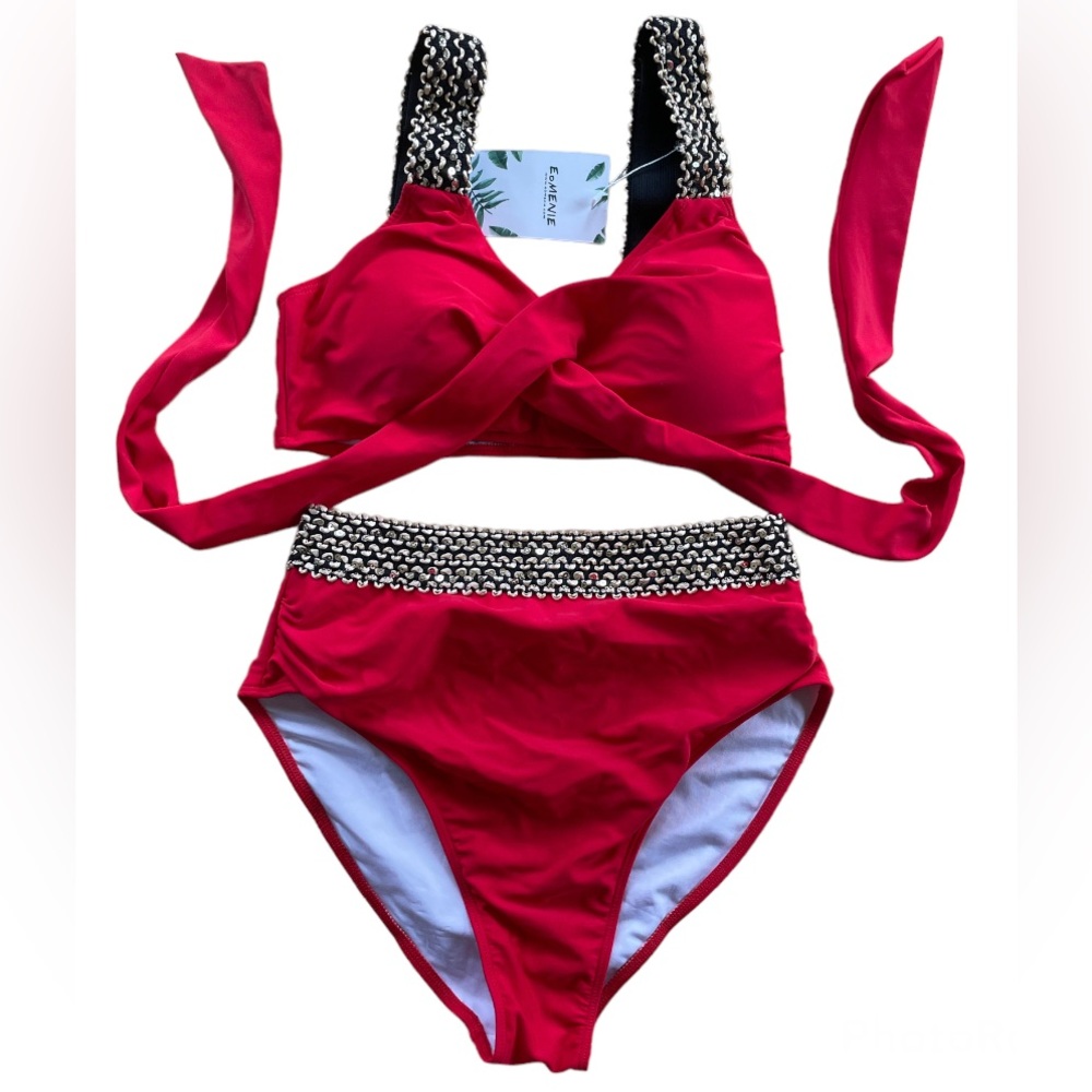 Contrast Sequin Bandage Wrap Bikini